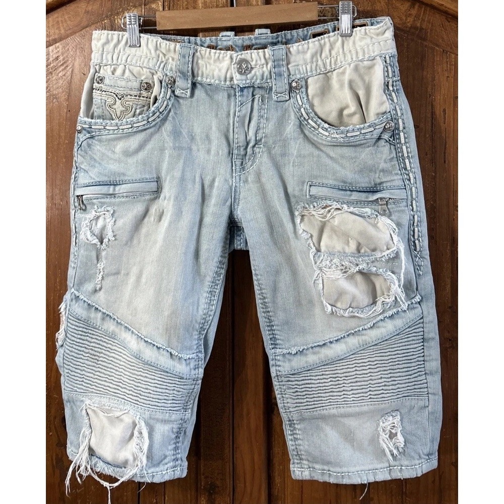 Mens Rock Revival Zayit MOTO‎ Jean Shorts Jorts Sz 32 32x15